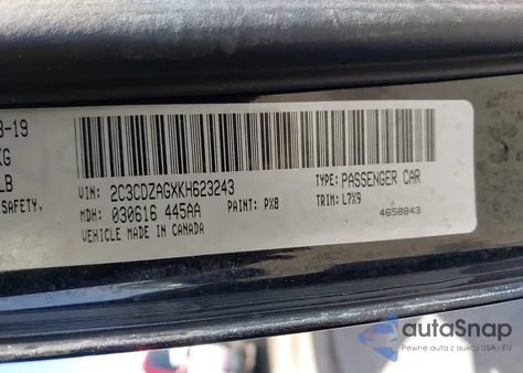 2019 Dodge Challenger Sxt z USA, uszkodzony, nr VIN 2C3CDZAGXKH623243